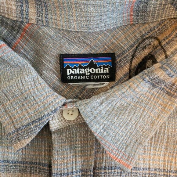 PATAGONIA ORGANIC COTTON WORN WEAR MENS CASUAL SHIRT LONG SLEEVE BLUE BROWN SZ S - Picture 3 of 5